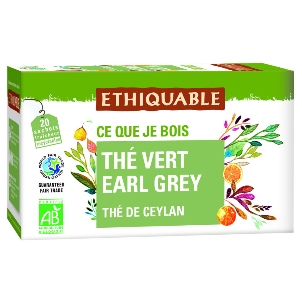 Ethiquable Sachets de th vert Earl Grey - Bote de 20