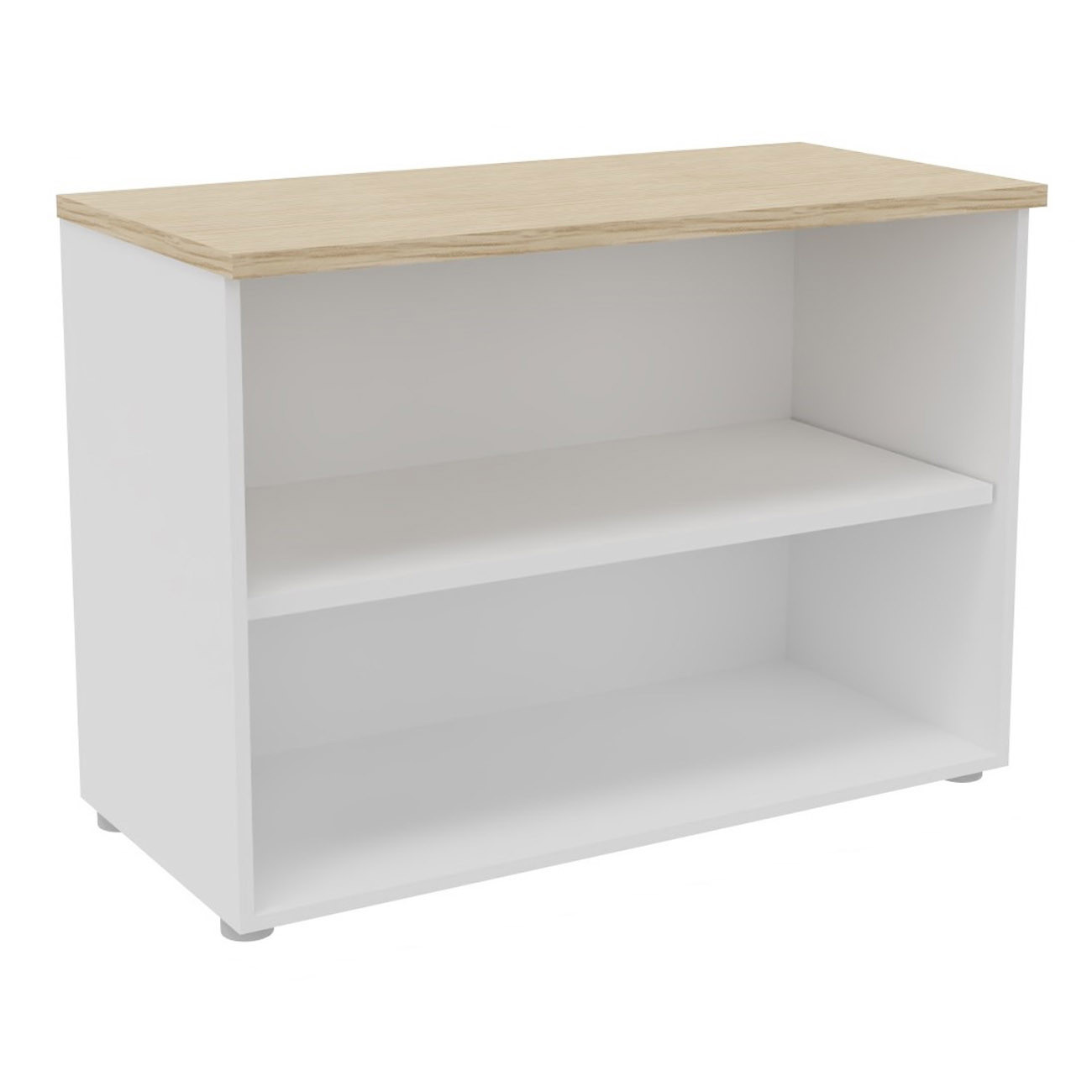 Bibliotheque+basse+sans+porte+L.100+x+P.48+x+H.72+cm+-+Corps+Blanc+-+Top+Chene