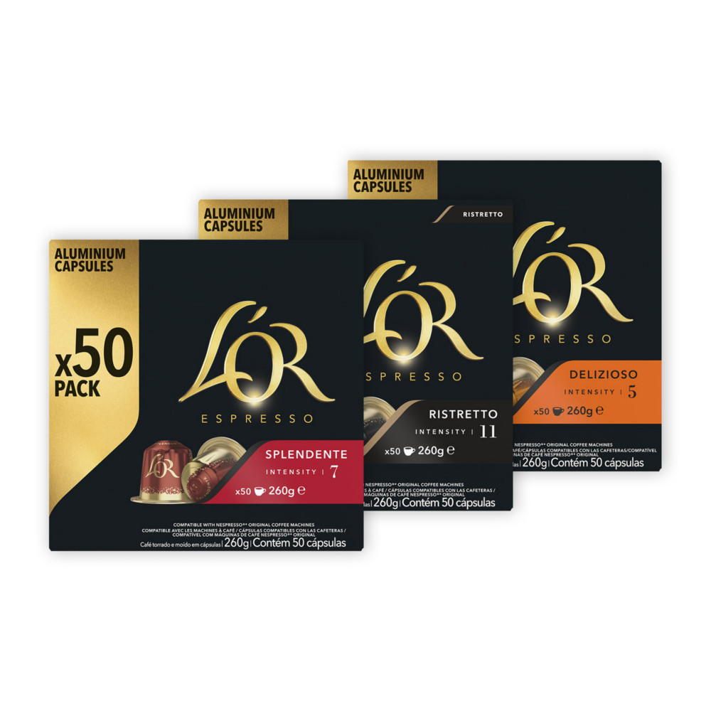 L'OR Espresso Caf Splendente + Ristretto + Deliozioso Pack de 150 capsules