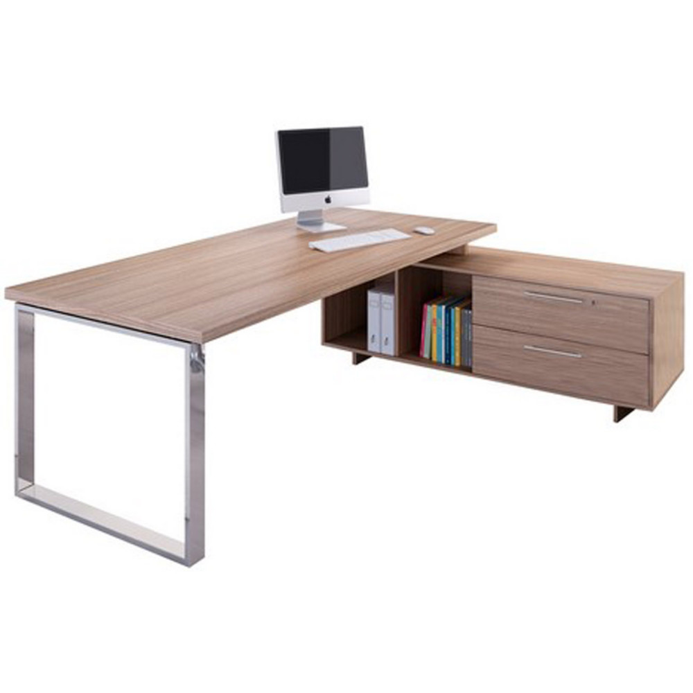Bureau de direction Flore avec retour suspendu - L.195 x P.170 cm - Plateau Noyer - Pieds cadres