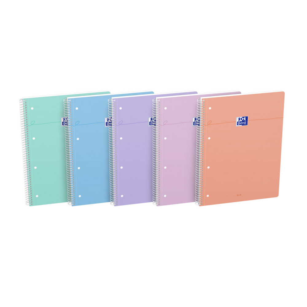 Oxford Cahier spirale Smart A4+ 23 x 29,7 cm - Petits carreaux 5x5 - 160 pages - Coloris pastel