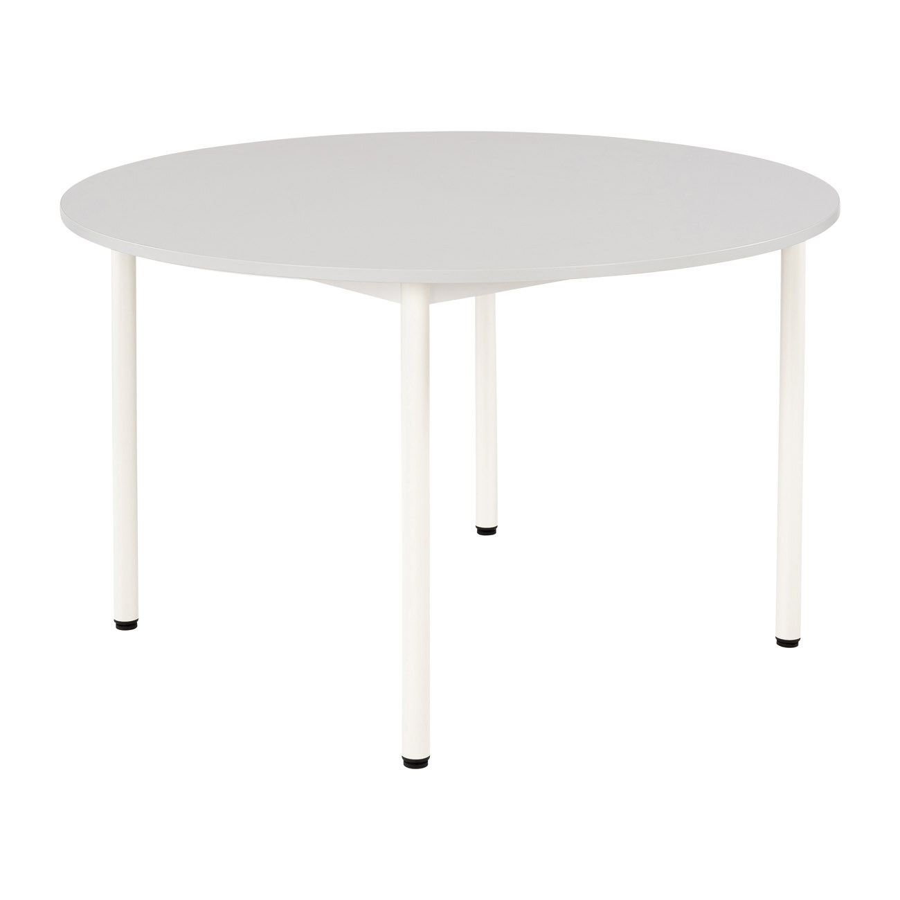 Table de restauration Budget ronde D120 cm - Plateau stratifié Gris - Pieds métal Blanc