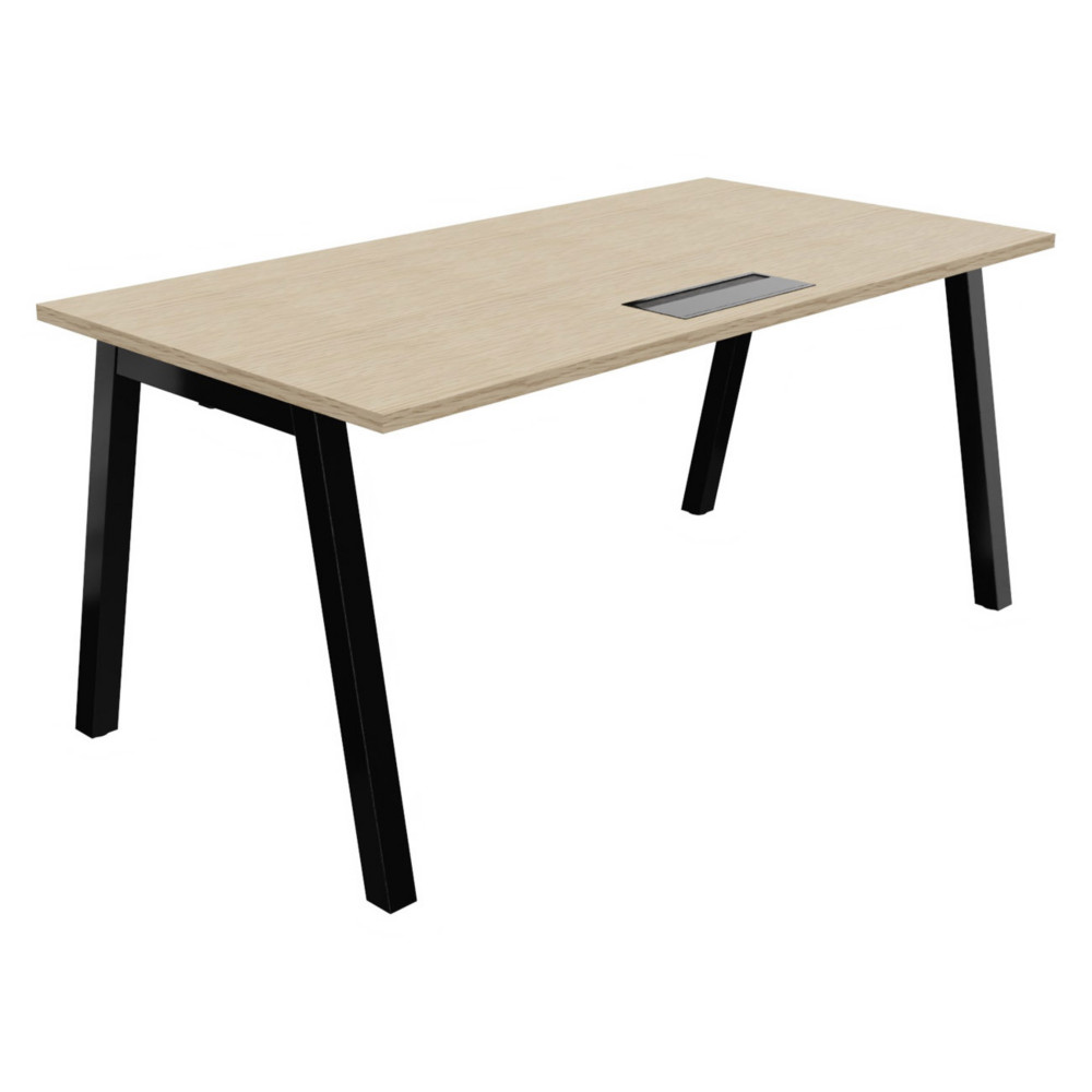 Bureau droit Burocolor A avec trappe d'accs - L.160 x P.80 cm - Plateau Chne - Pieds Noir