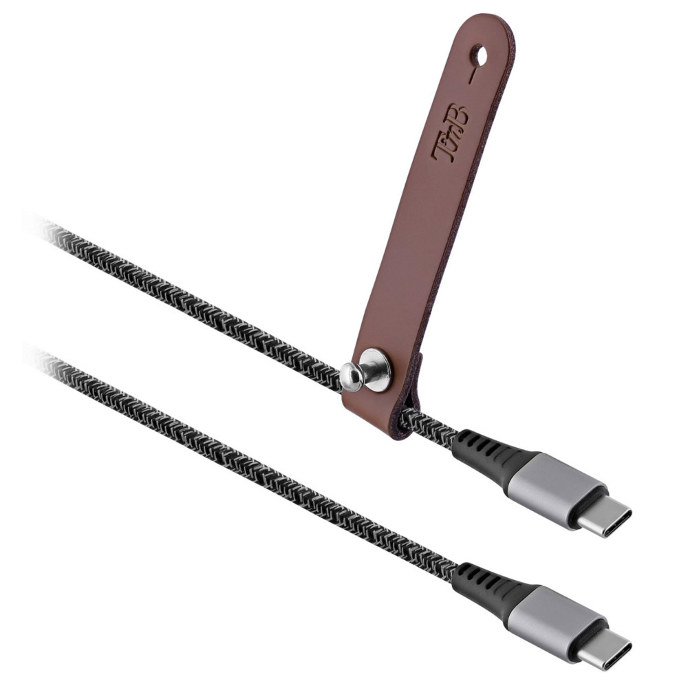 TNB Cble USB-C vers USB-C avec attache cuir - 1,5 m - Aluminium Gris sidral