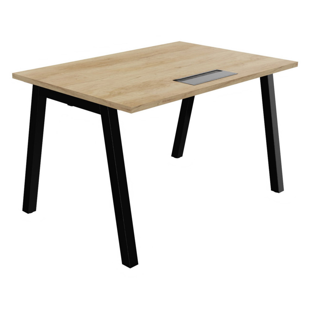 Bureau droit Burocolor A avec trappe d'accs - L.120 x P.80 cm - Plateau Chne Nebraska - Pieds  Noir