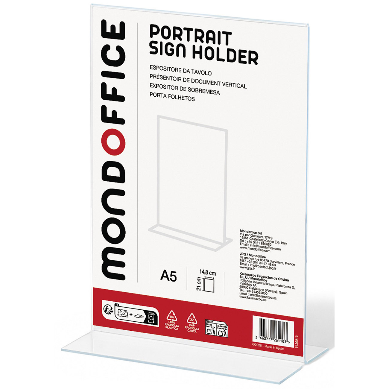MONDOFFICE Présentoir de document vertical A5 - Transparent