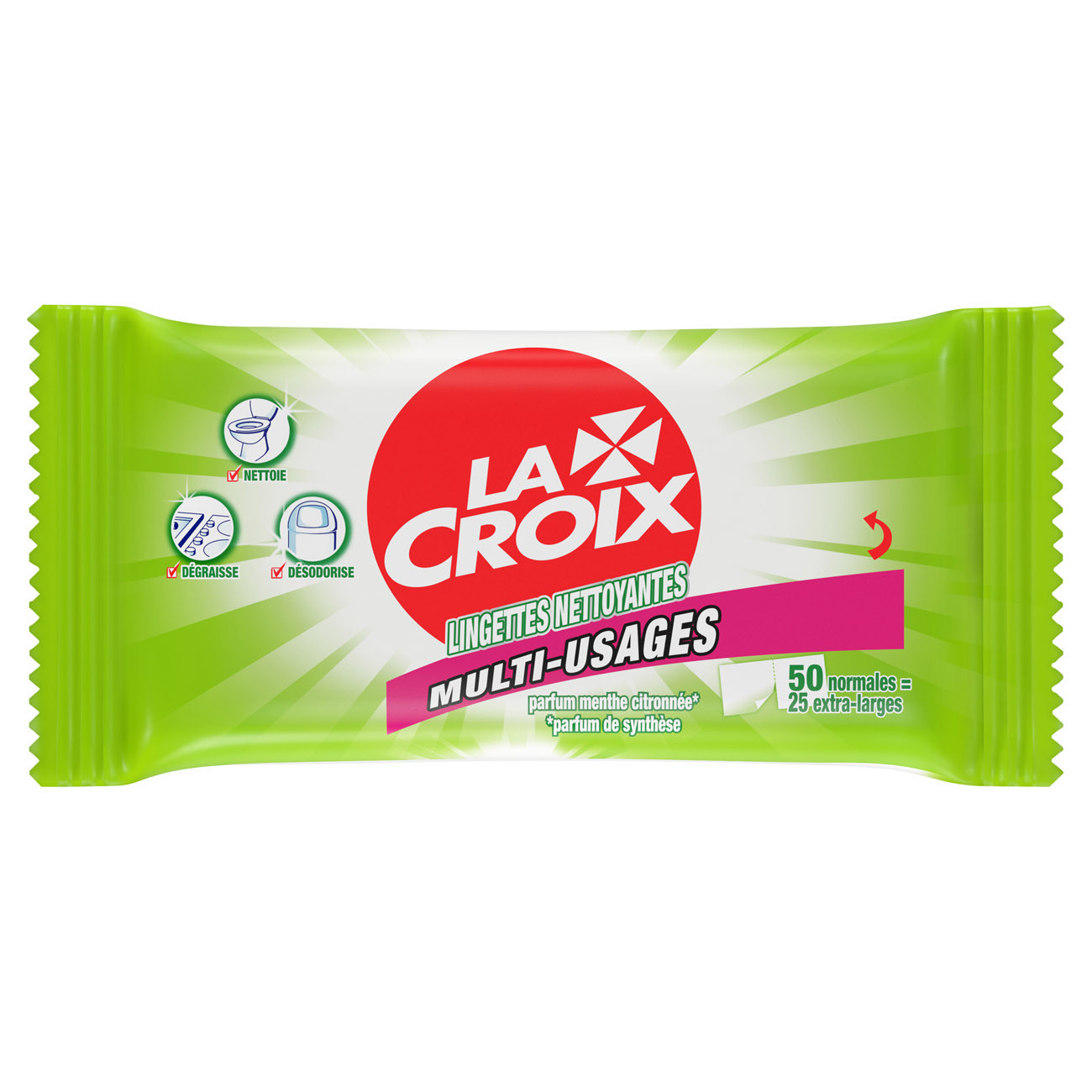 La Croix Lingettes nettoyantes multi-usages - Parfum menthe citronée Paquet de 50