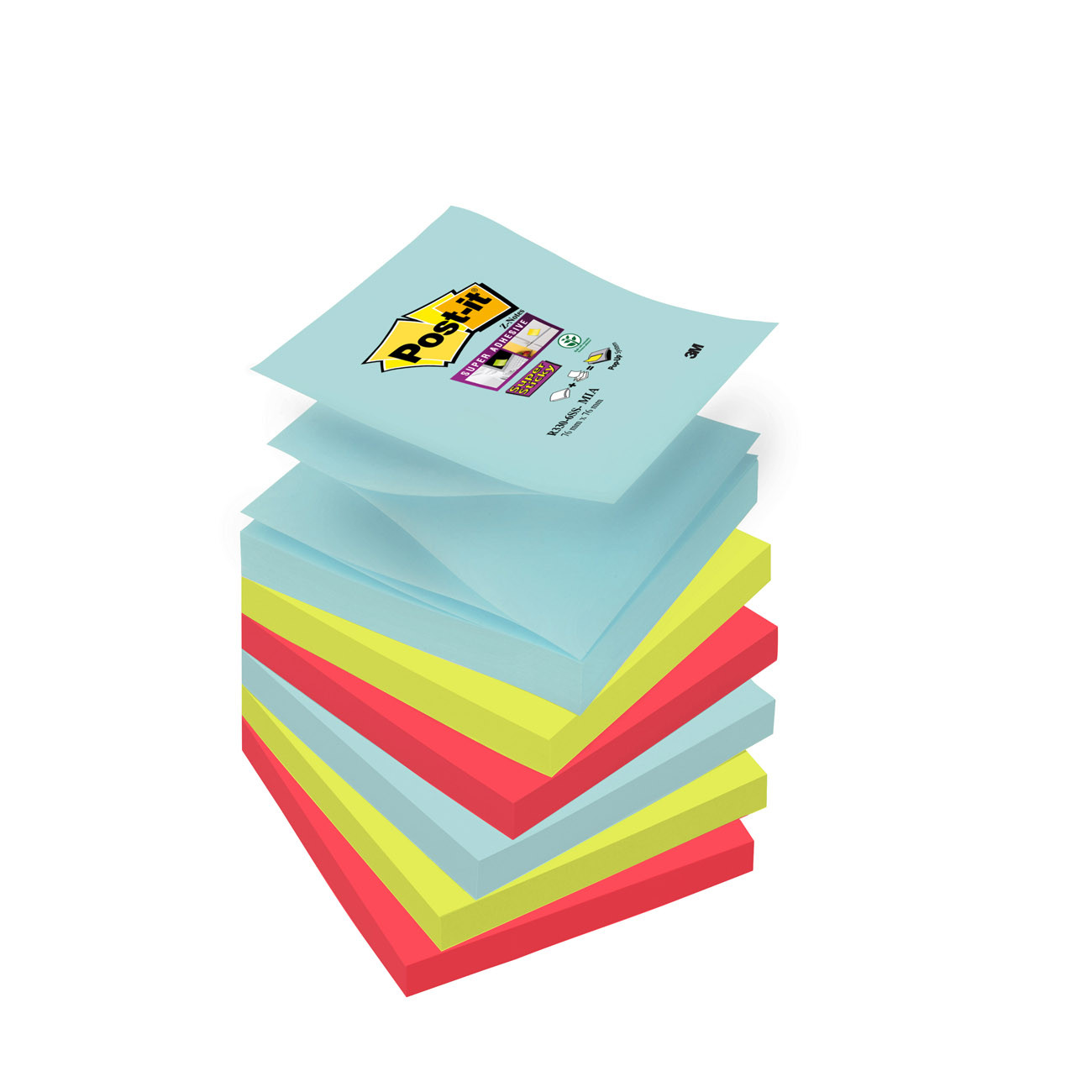 POST IT Post-it Notes repositionnables Z-Notes Super Sticky Cosmic 76 x 76 mm - Assorties - Lot 6 blocs de 90 feuilles