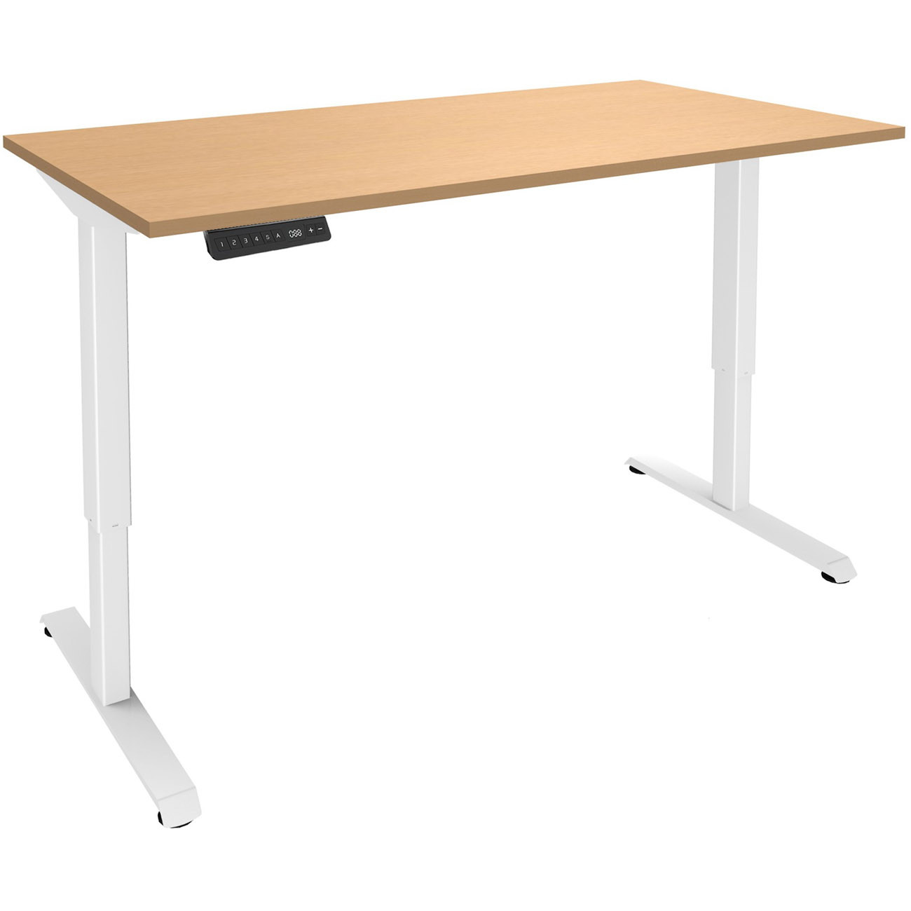 Bureau Actual assis-debout 2 - Réglage électrique en hauteur - L.140 x P.80 cm - Plateau Hêtre - Pieds métal Blanc