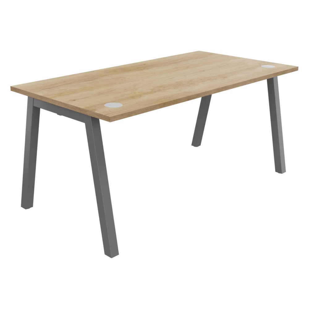 Bureau droit Burocolor A avec obturateurs - L.160 x P.80 cm - Plateau Chne Nebraska - Pieds Aluminium
