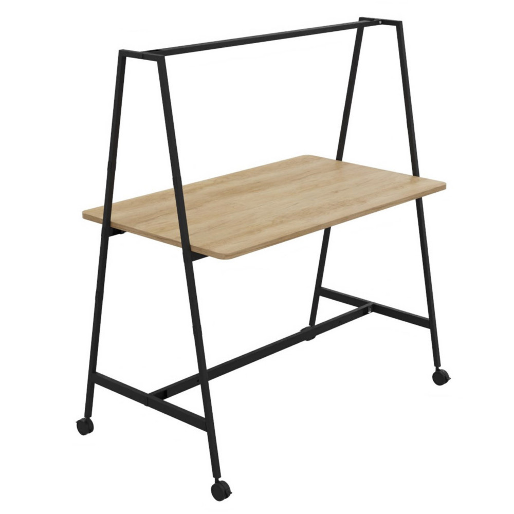 Table de coworking mobile rectangle Alto sans lectrification - H. 105 x L. 160 x P. 90 cm - Plateau Chne Nebraska - Pieds Noir