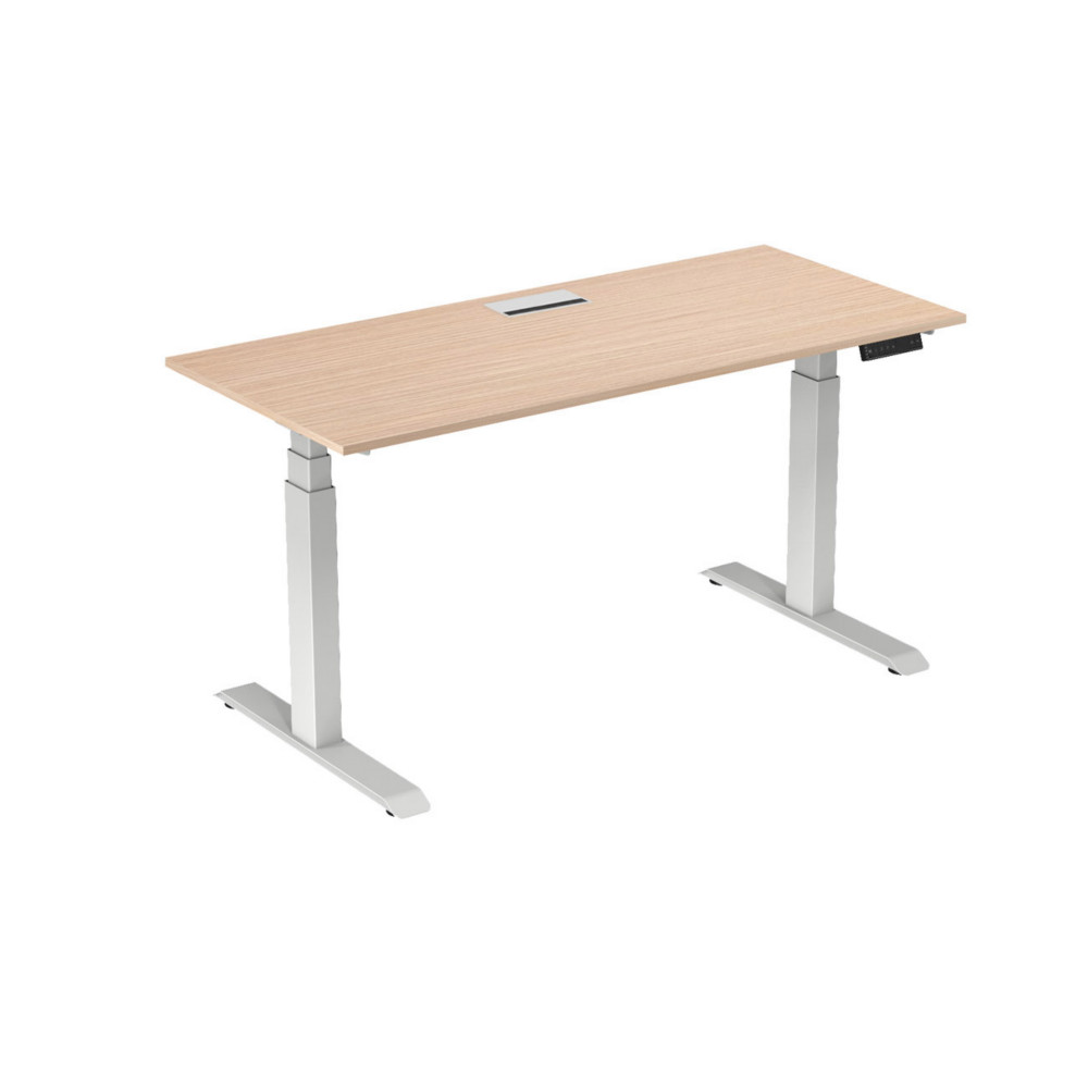 Bureau assis-debout Activ'o - Rglage lectrique en hauteur - L.180 x P.80 cm - Plateau Htre avec top access - Pieds mtal Blanc