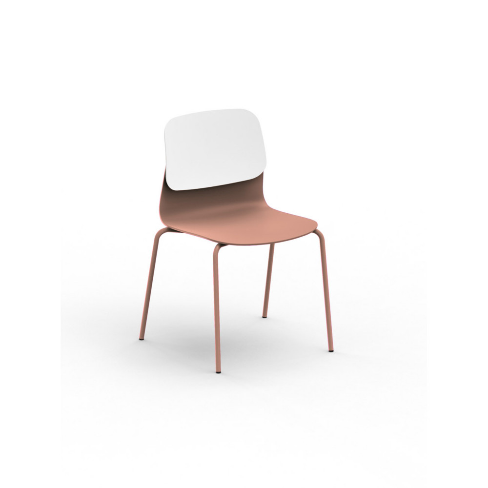 Sokoa Chaise collectivit Klik en polypropylne - Pieds mtal - Corail / Blanc