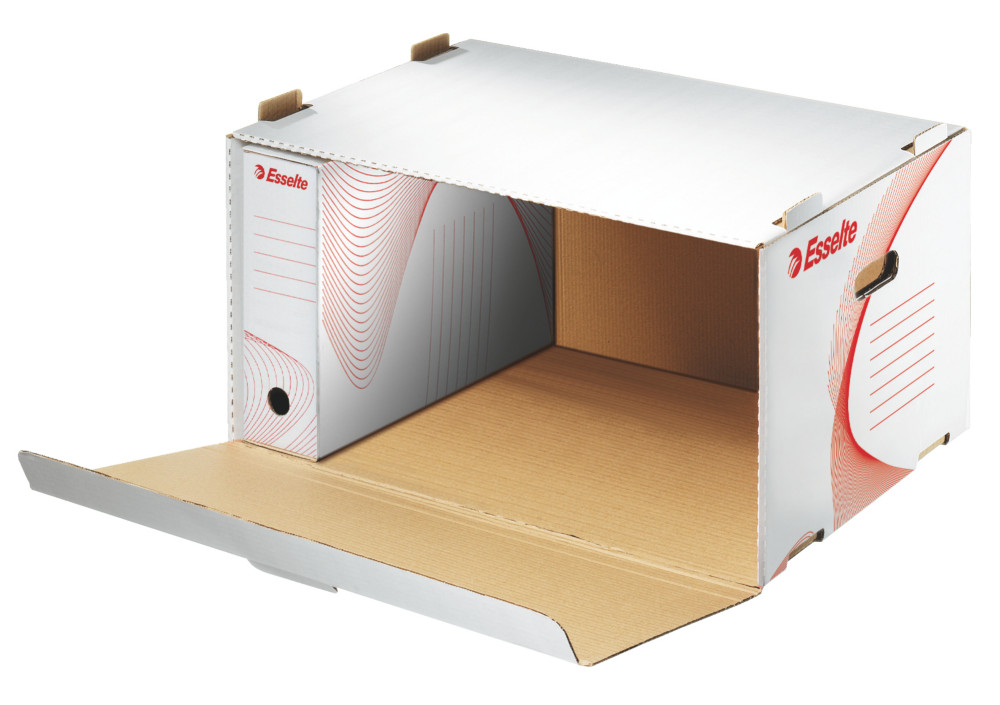 Esselte Caisse archives 51 x 26,5 x 34,5 cm Boxy en carton ouverture frontale et poignes - Blanc - Lot de 10