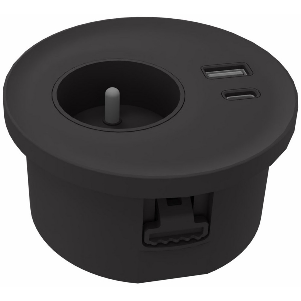 Obturateur lectrifi diamtre 80 cm pour bureau avec prise secteur + prise USB-A et USB-C (5 V) de chargement - Noir