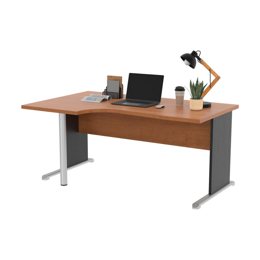 Bureau d'angle compact retour  gauche Pronto Bois - L.160 x P.100 cm - Plateau Aulne - Pieds L Noir