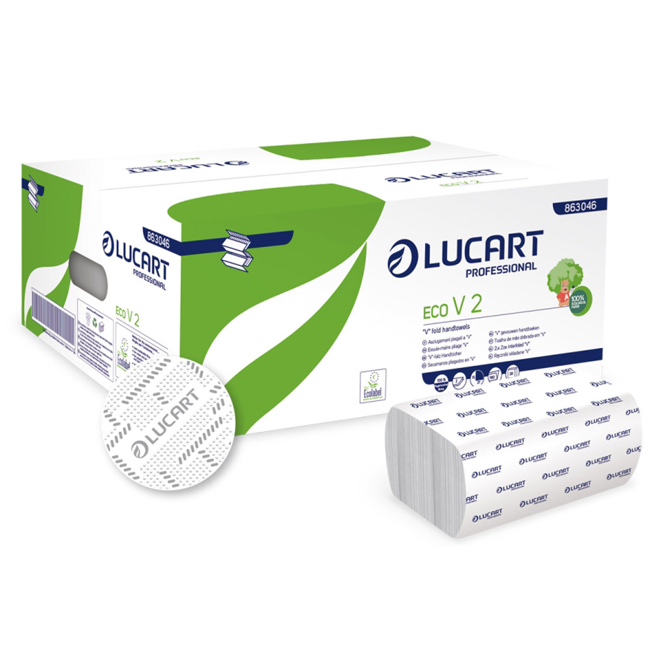 Lucart Essuie-mains Blanc double épaisseur - Lot de 20 paquets de 3800 feuilles