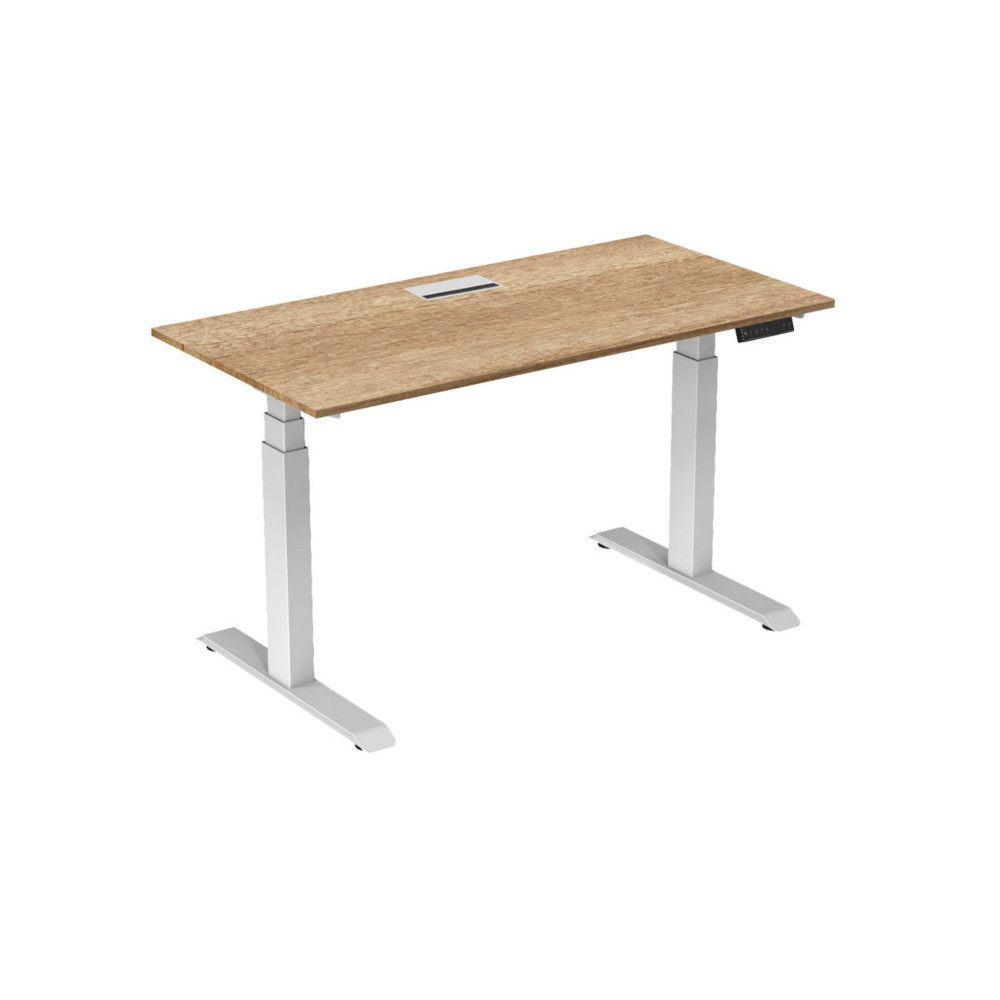 Bureau assis-debout Activ'o - Rglage lectrique en hauteur - L.160 x P.80 cm - Plateau Chne Nebraska avec top access - Pieds mtal Blanc