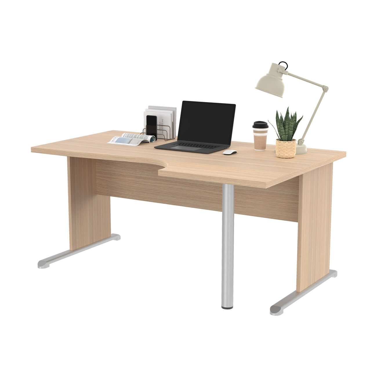 Bureau d'angle compact retour à droite Pronto Bois - L.160 x P.100 cm - Plateau Chêne - Pieds L Chêne