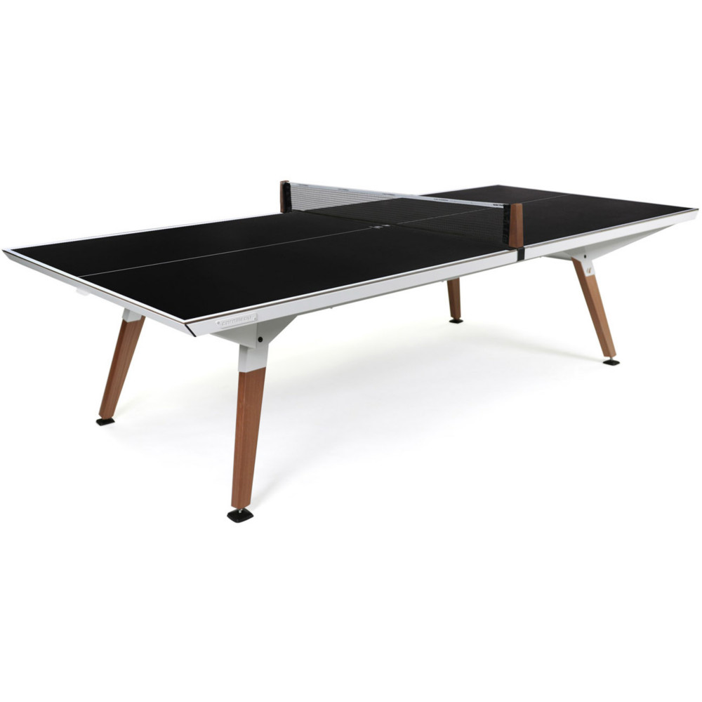 Cornilleau Table ping-pong Origin - Structure Blanc - Plateau Noir avec lignes - Pieds Blanc et bois