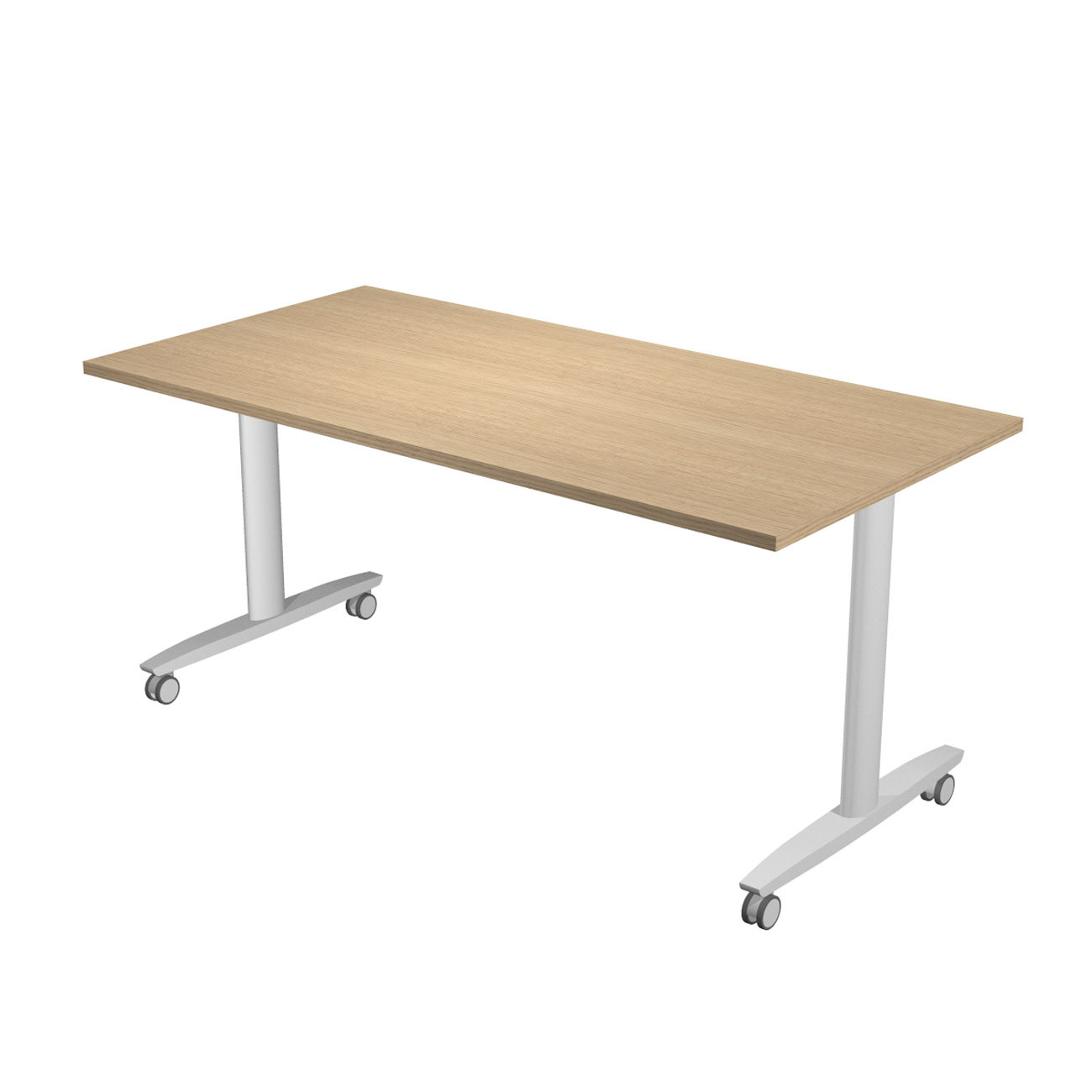 Table rabattable à roulettes PRATIC - L.160 x P.80 cm - Plateau Chêne - Pieds Aluminium