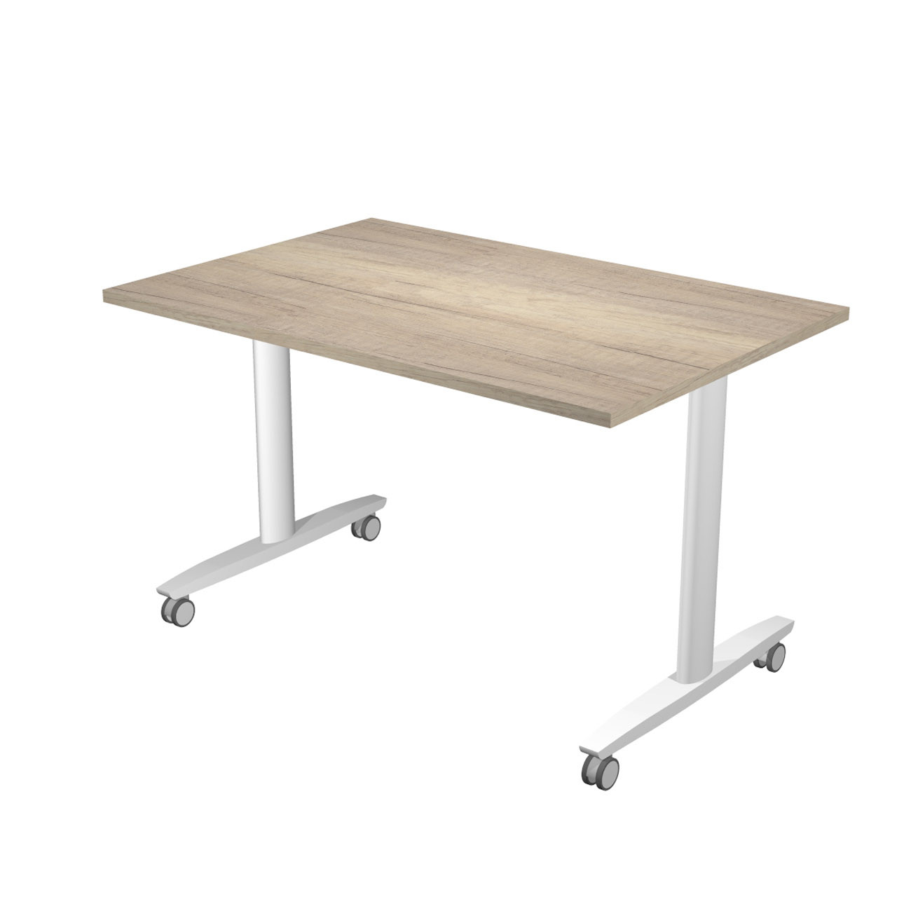 Table rabattable à roulettes PRATIC - L.120 x P.80 cm - Plateau Chêne Canadien - Pieds Blanc