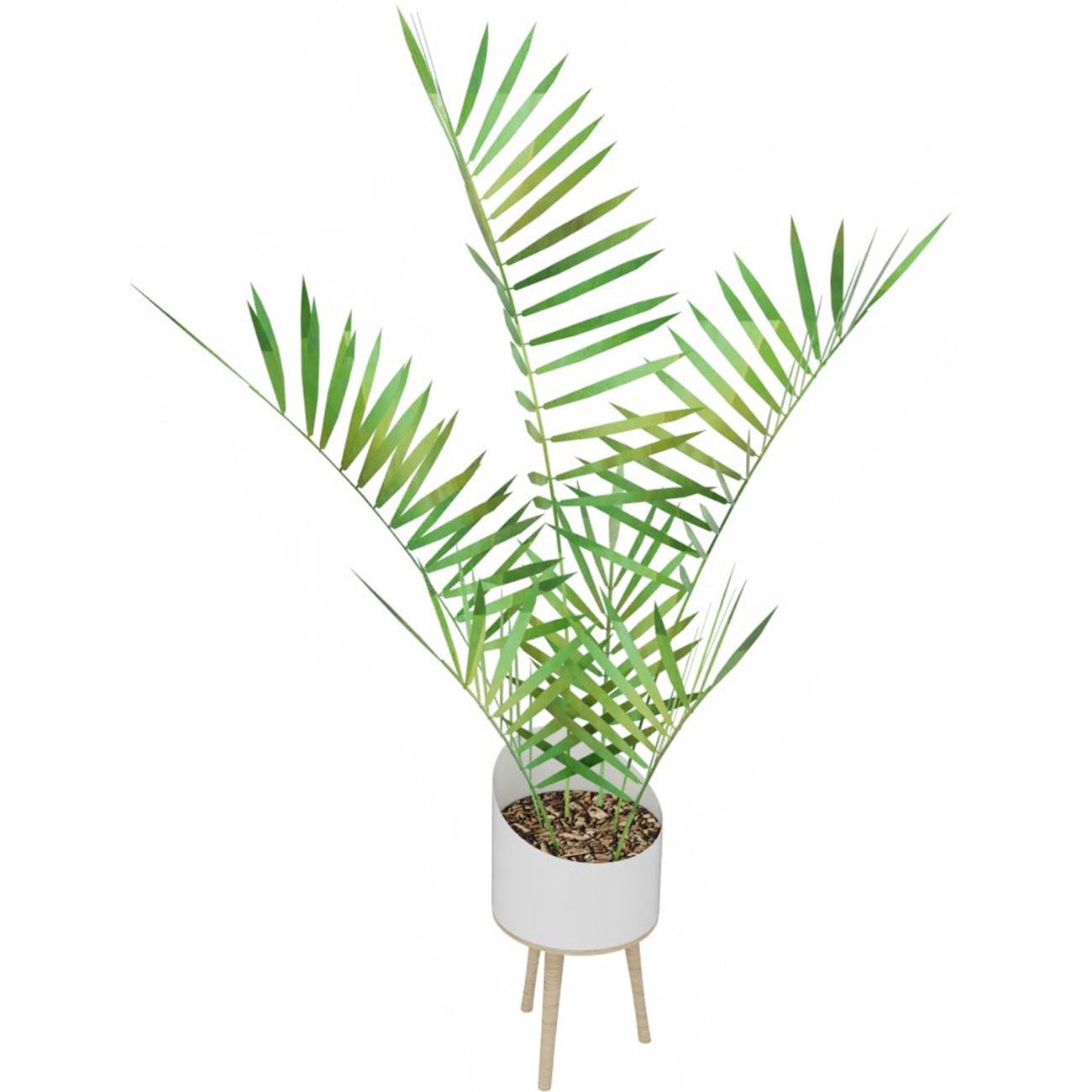 Plante artificielle d'intérieur Palmier H. 210 cm - Pot blanc sur pieds bois