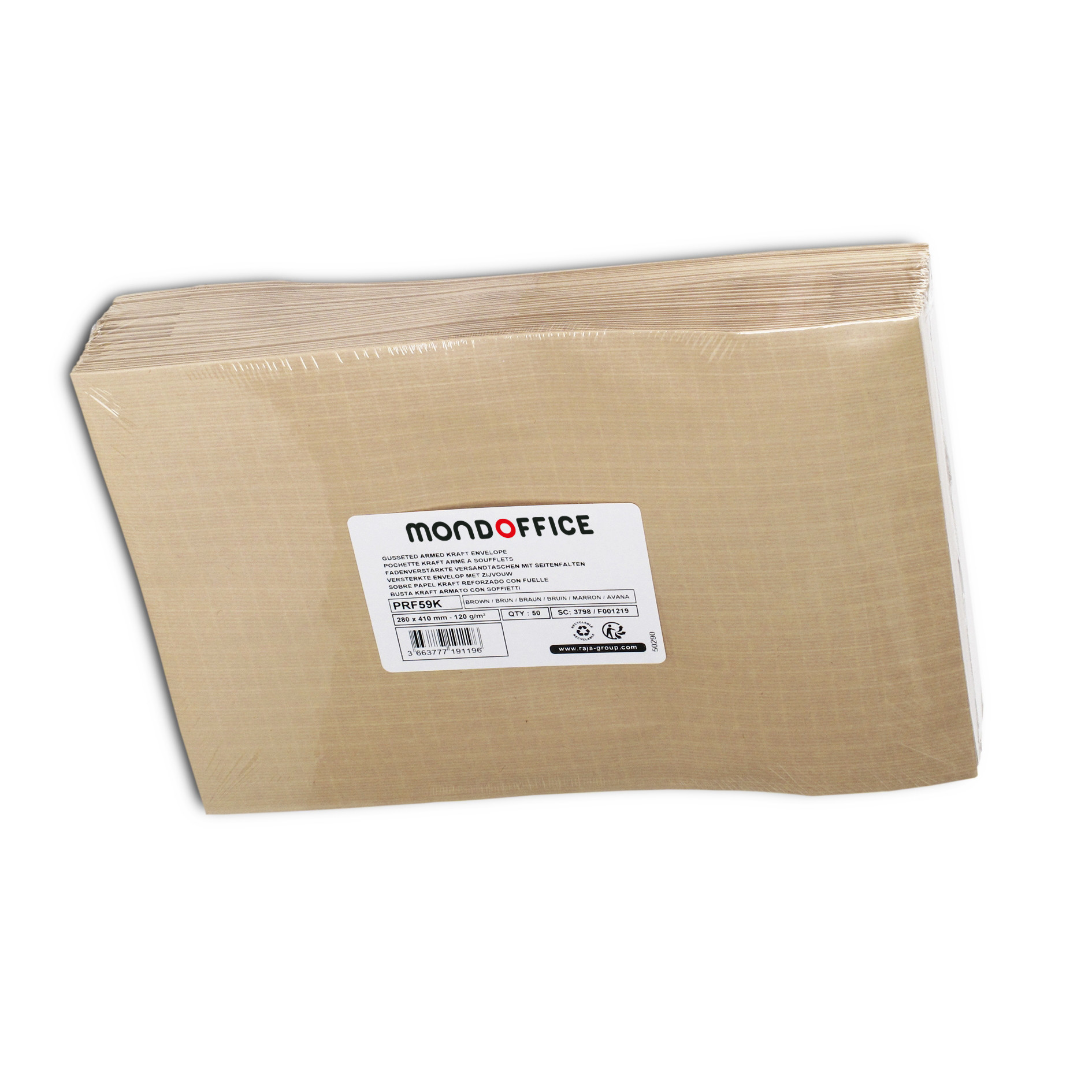 MONDOFFICE Pochette kraft brun 280 x 410 mm 120g sans fenêtre - soufflet 9 cm - autocollante bande protectrice - Lot de 50