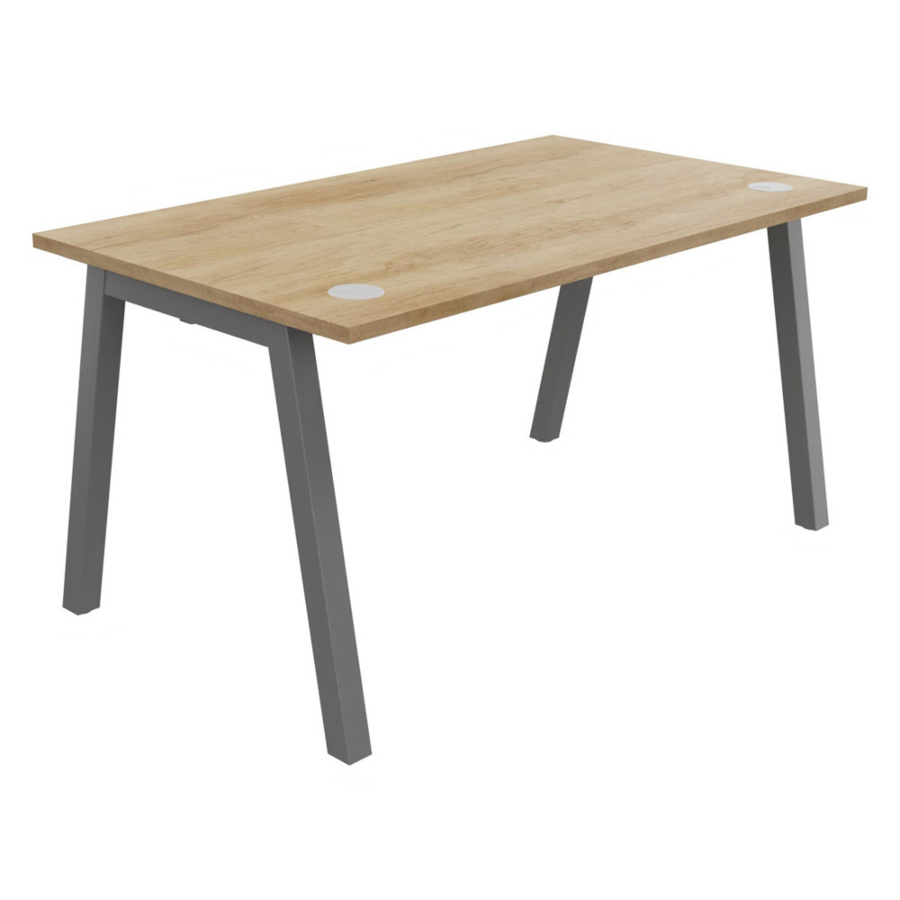 Bureau droit Burocolor A avec obturateurs - L.140 x P.80 cm - Plateau Chne Nebraska - Pieds Aluminium