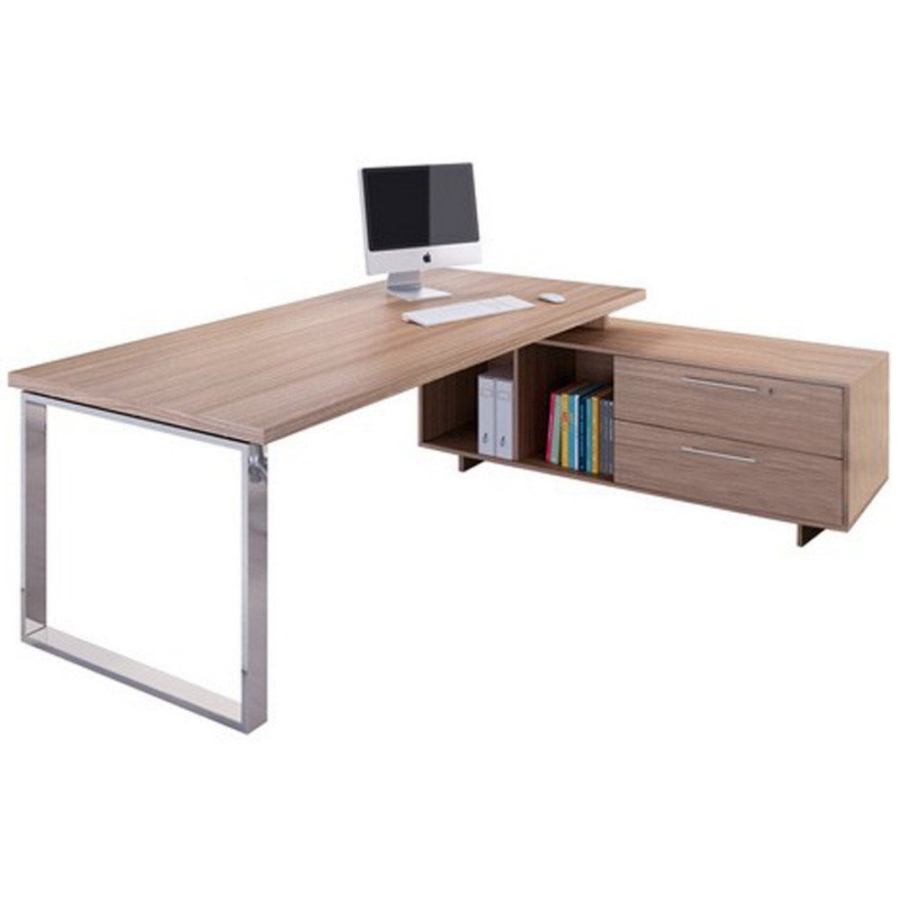 Bureau de direction Flore avec retour suspendu - L.225 x P.170 cm - Plateau Noyer - Pieds cadres