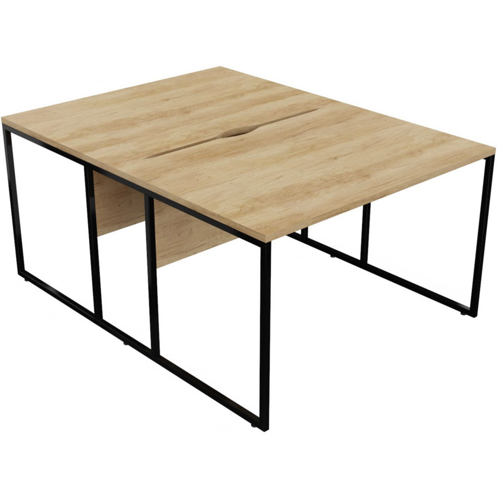 Bureau partag 2 postes Skyline - L.120 x P.160 cm - Plateau Chne Nebraska - Pieds Noir