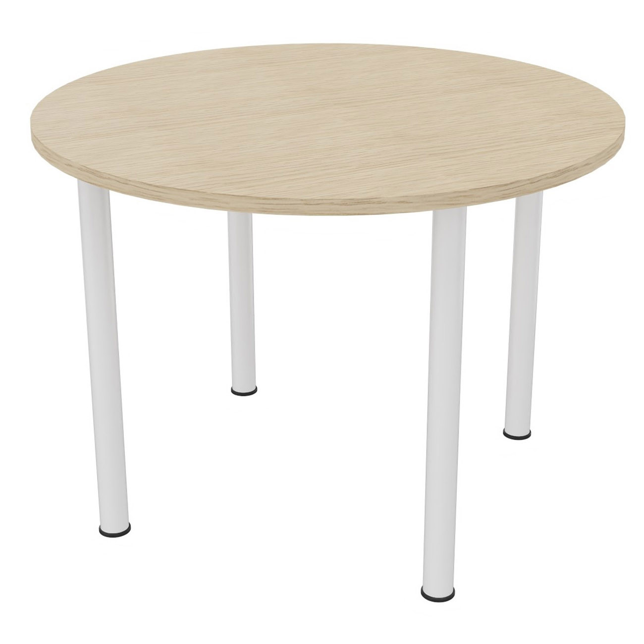 Table ronde 100 cm - 4 pieds tube Blanc - Plateau Chêne