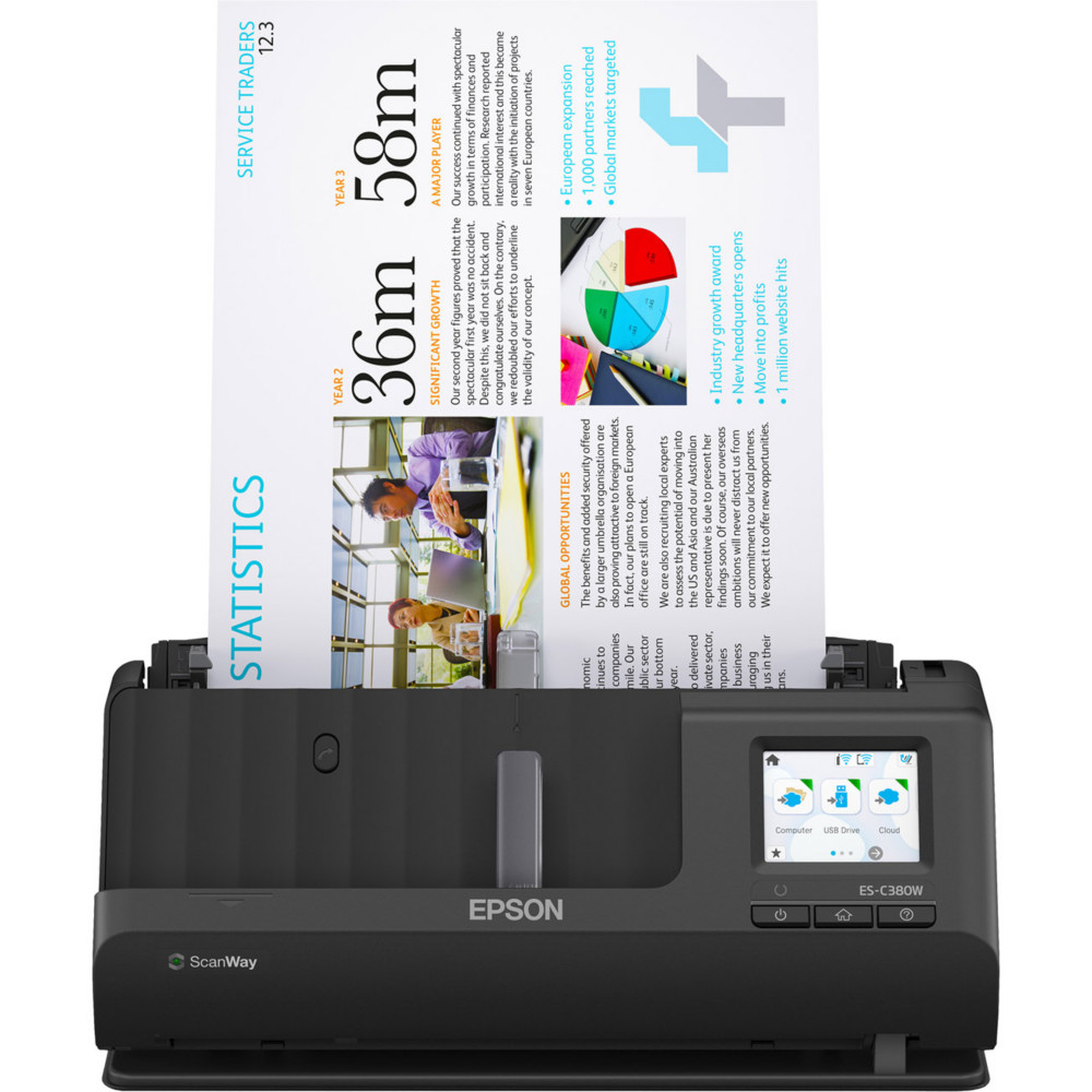 Epson ES-C380W Scanner de documents couleur compact avec chargeur reco-verso - USB et Wifi