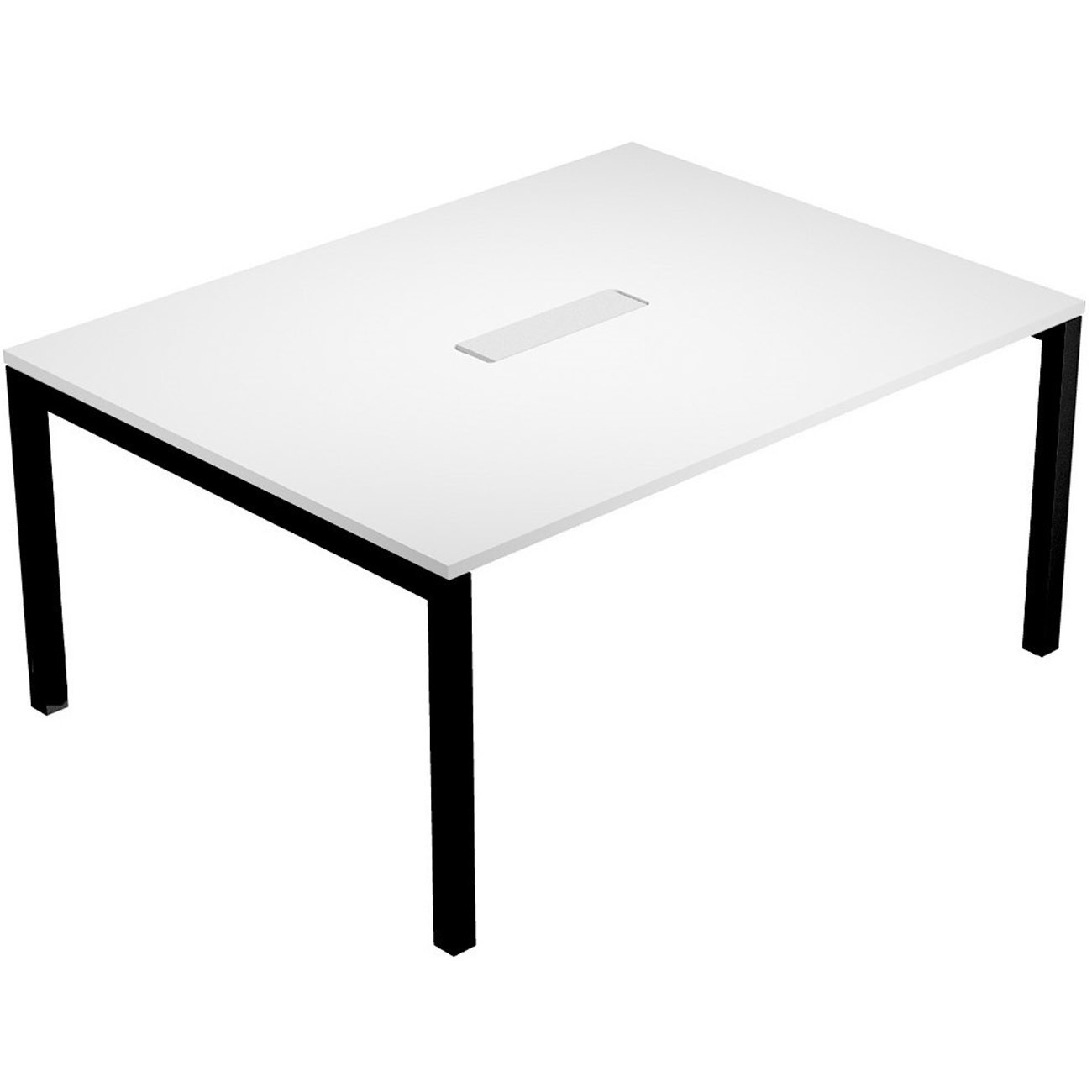 Table de réunion Eminence - L.160 x P.120 cm - Trappe d’accès centrale - Plateau Blanc - Pieds Noir