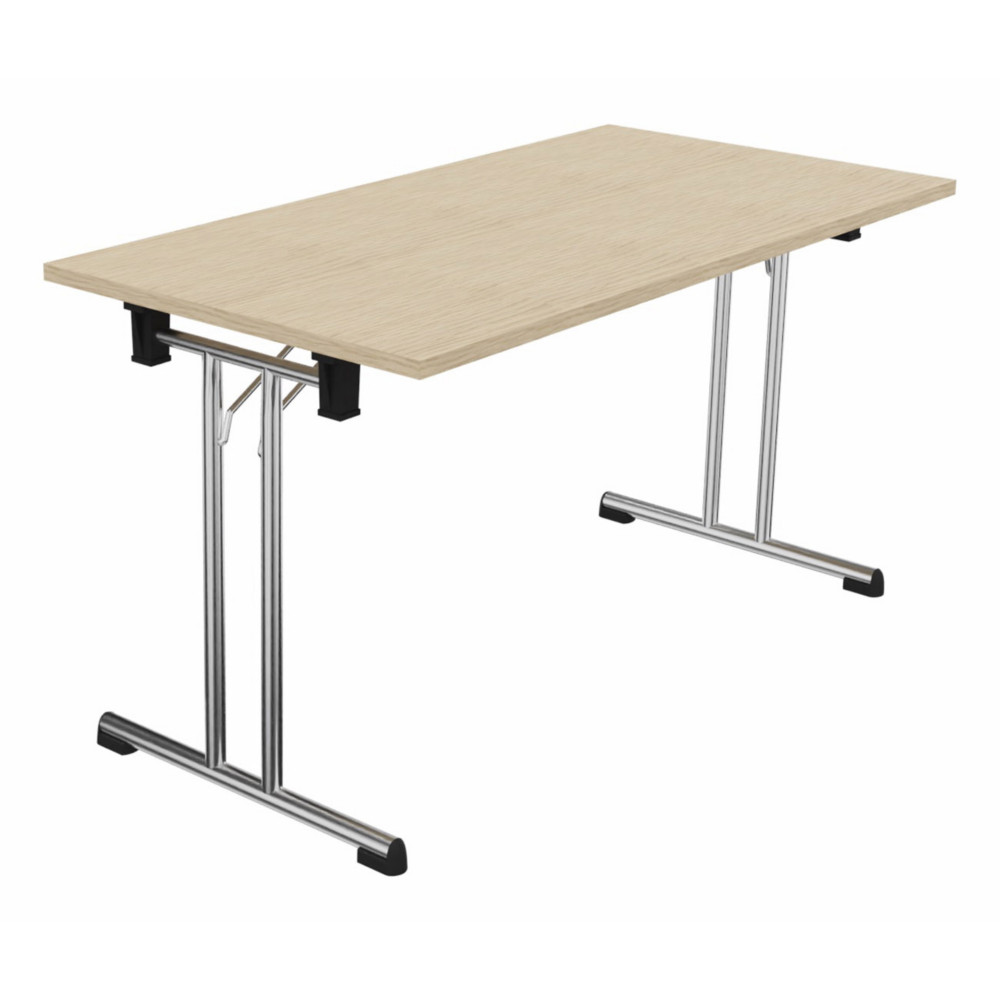 Table pliante polyvalente rectangle L. 140 x P. 70 cm - Plateau Chne de fil - pieds Chrome