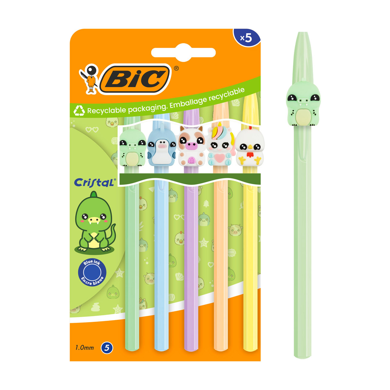 Bic Stylo Bic Cristal pastel figurines - Blister de 5 Stylos