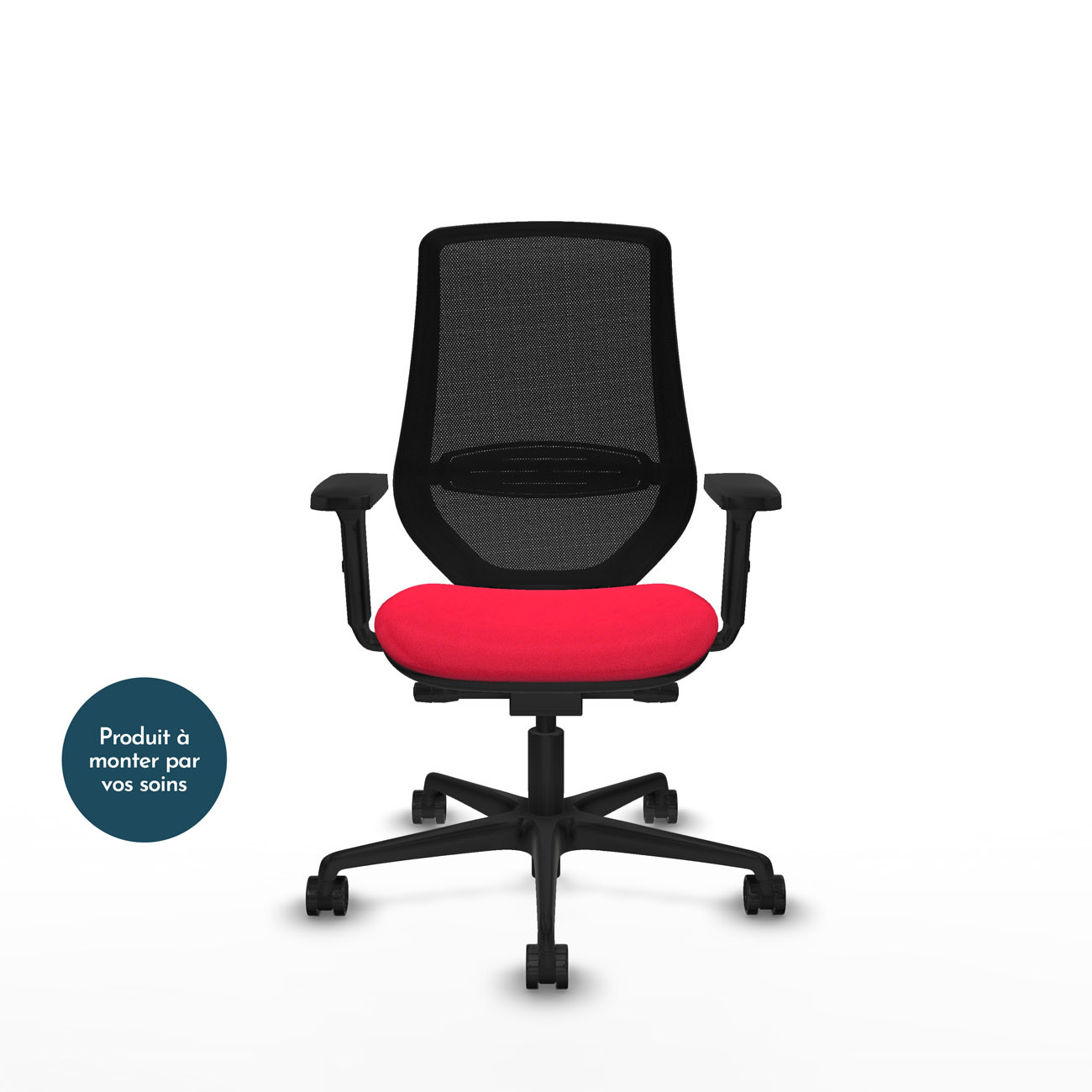 Piqueras y Crespo MARDOS Fauteuil ergonomique Dossier Maille - Accoudoirs 2D - Assise Rouge
