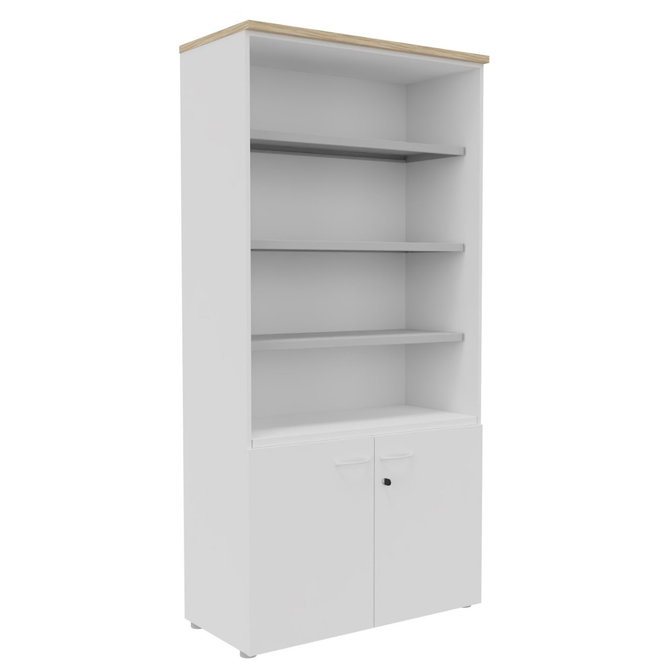Bibliotheque+haute+2+portes+basses+L.100+x+P.48+x+H.203+cm+-+Corps+Blanc+-+Top+Chene