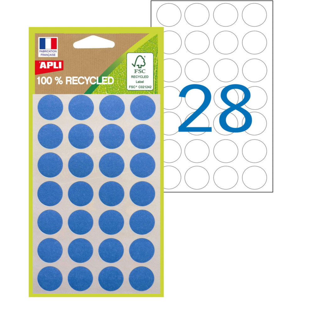 APLI Pastilles adhsives recycles  15 mm - 101783 - Pochette de 168 - Bleu