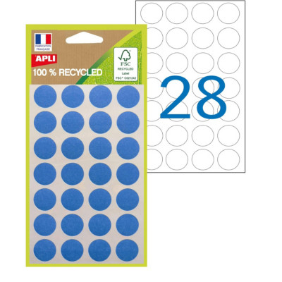 APLI Pastilles adhésives recyclées Ø 15 mm - 101783 - Pochette de 168 - Bleu