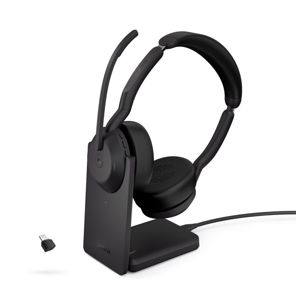 Jabra Evolve2 55 MS Duo Casque sans fil Bluetooth + Dongle USB-C + Station de charge