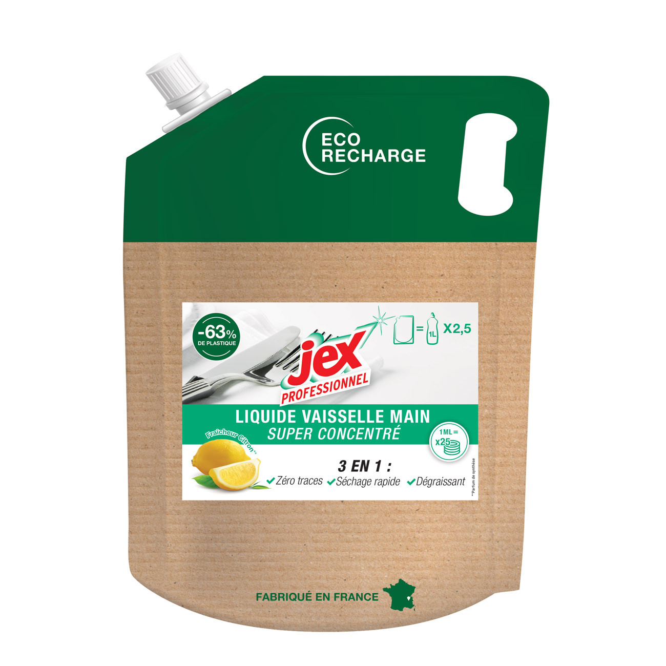Jex Ecorecharge Liquide vaisselle - Parfum citron - Flacon de 2,5 L