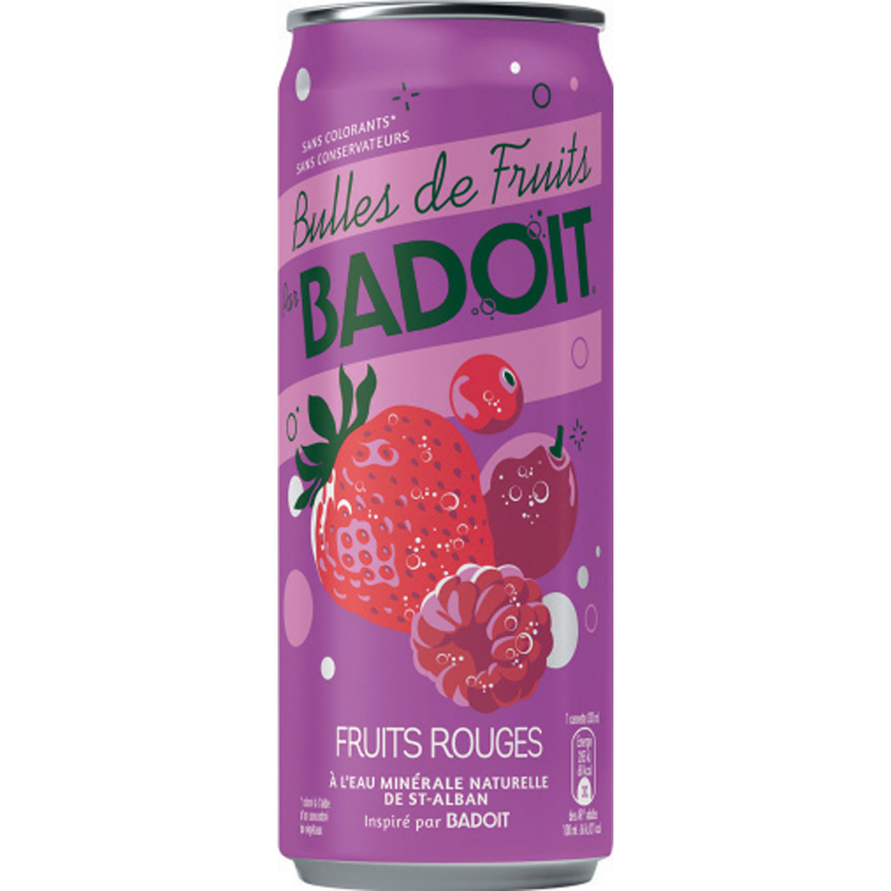 Badoit Fruits rouges - Bulles de fruits - Eau minérale naturelle - Lot de 6 canettes slim 33 cl