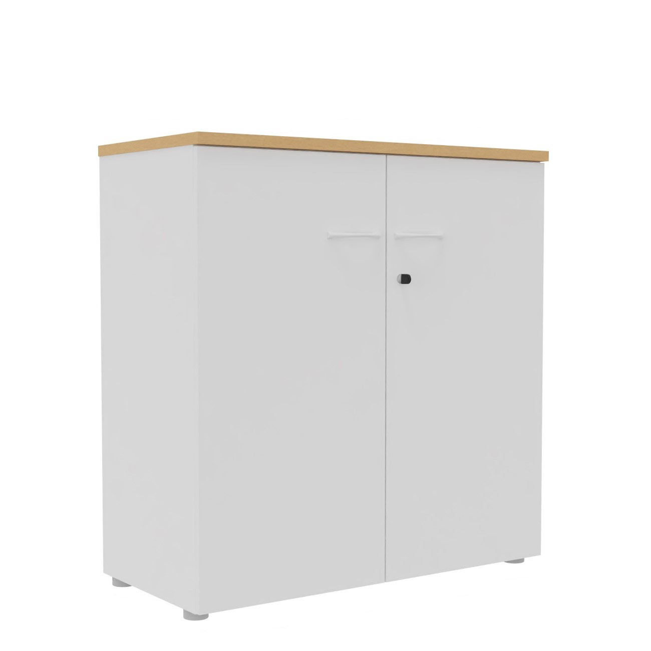 Armoire+mi-hauteur+portes+battantes+L.100+x+P.48+x+H.104+cm+-+Corps+Blanc+-+Top+Chene+Hetre