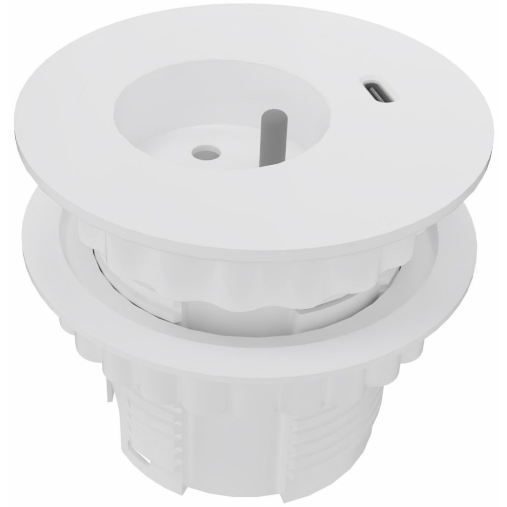 Obturateur lectrifi diamtre 80 cm pour bureau avec prise secteur + prise USB-C (5 V) de chargement - Blanc