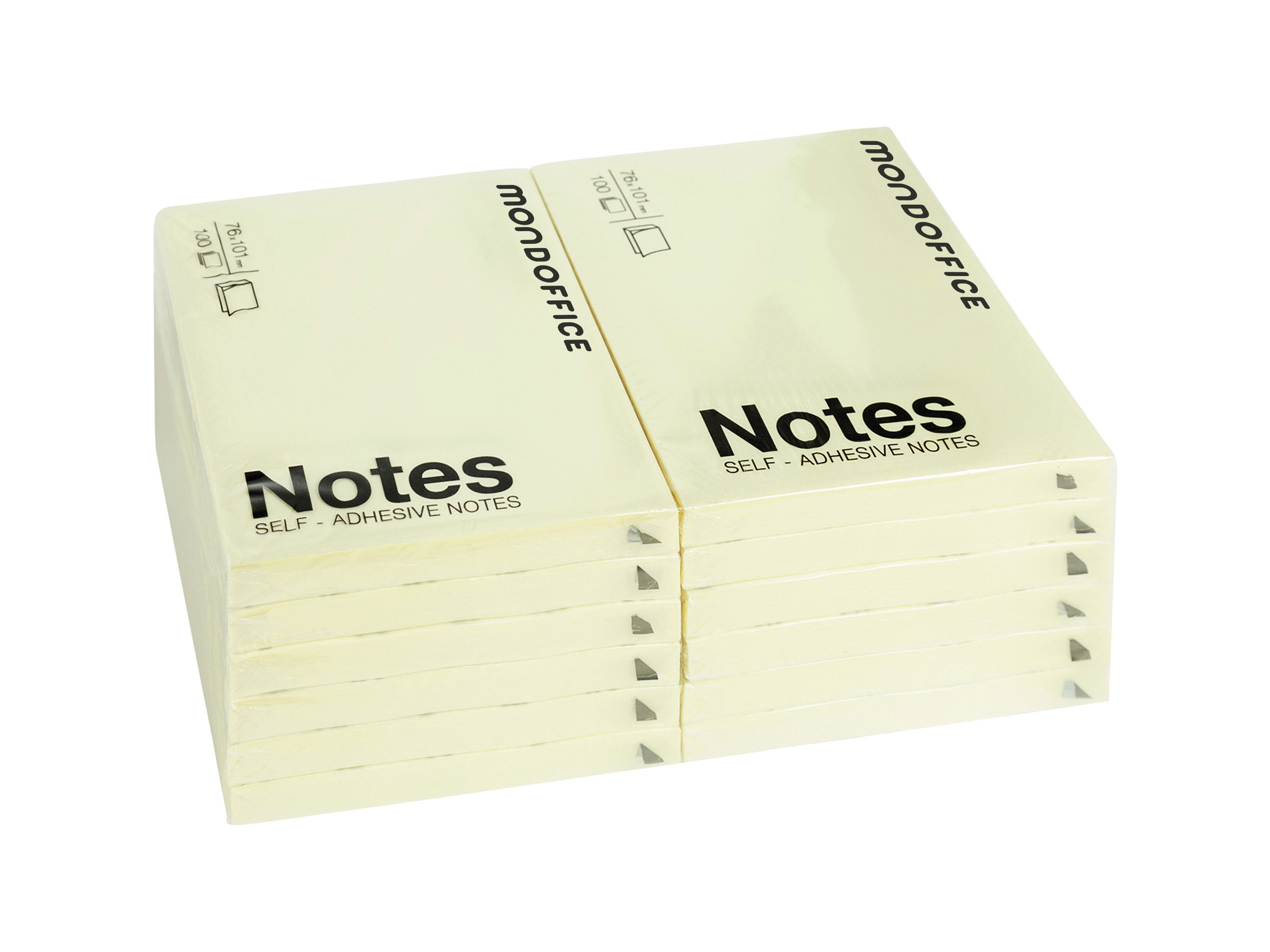 MONDOFFICE Notes repositionnables 76 x 127 mm - Jaune pastel - Lot 12 blocs de 100 feuilles