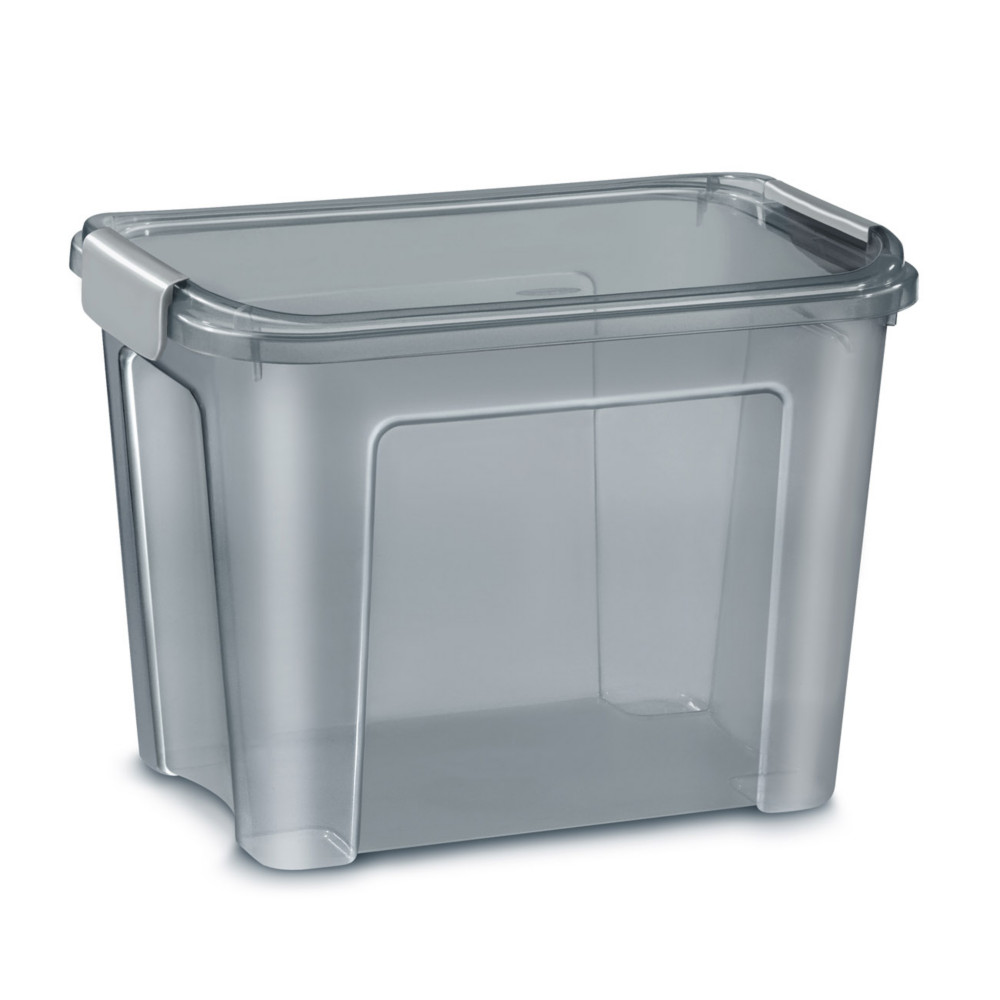 Cep Bote de rangement polypropylne avec couvercle et poignes clips - 18 Litres - Gris translucide