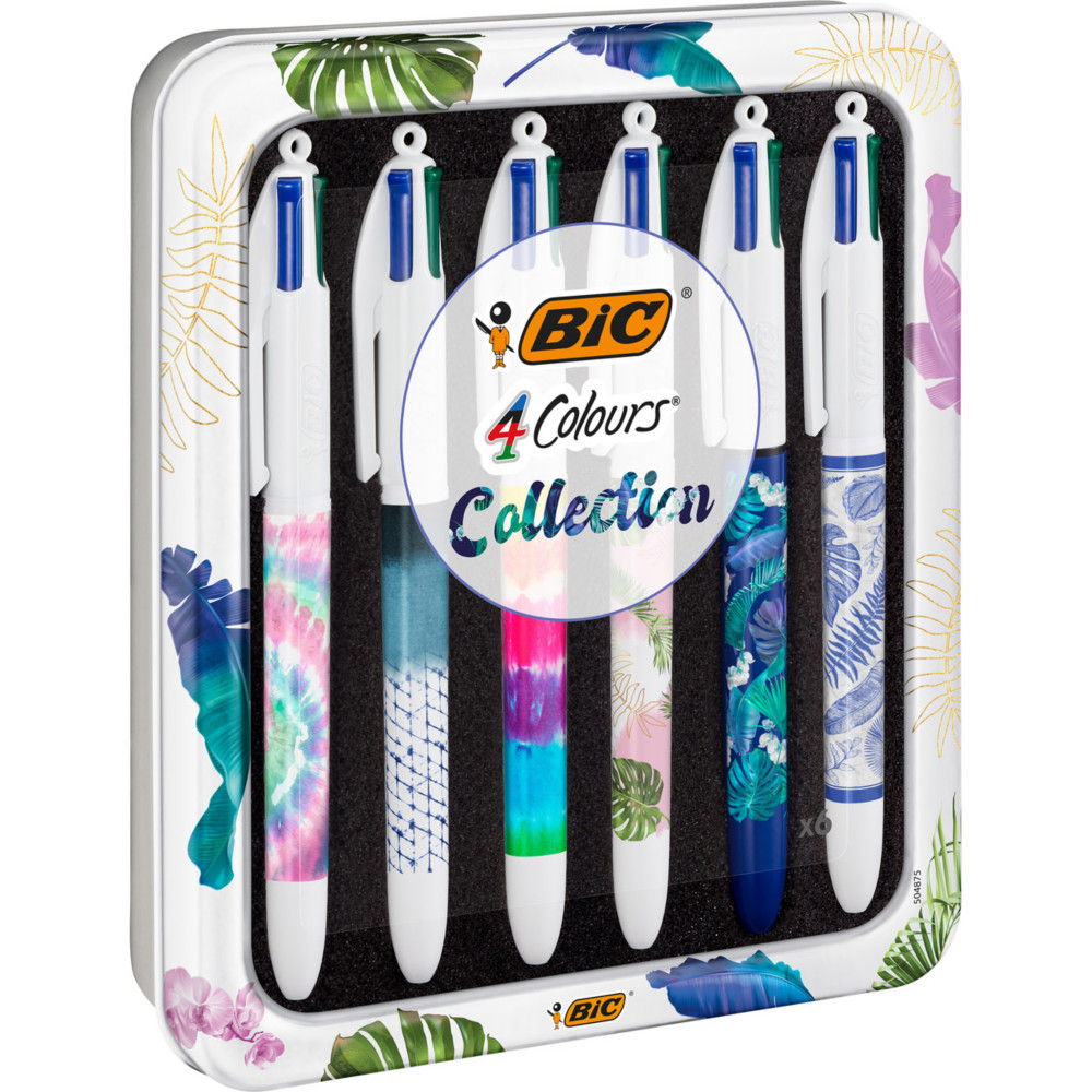 BIC 4 Couleurs Stylo bille rtractable pointe moyenne 1 mm - 4 Colours collection - Bote de 6