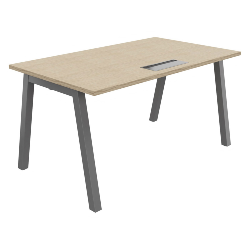 Bureau droit Burocolor A avec trappe d'accs - L.140 x P.80 cm - Plateau Chne - Pieds  Aluminium