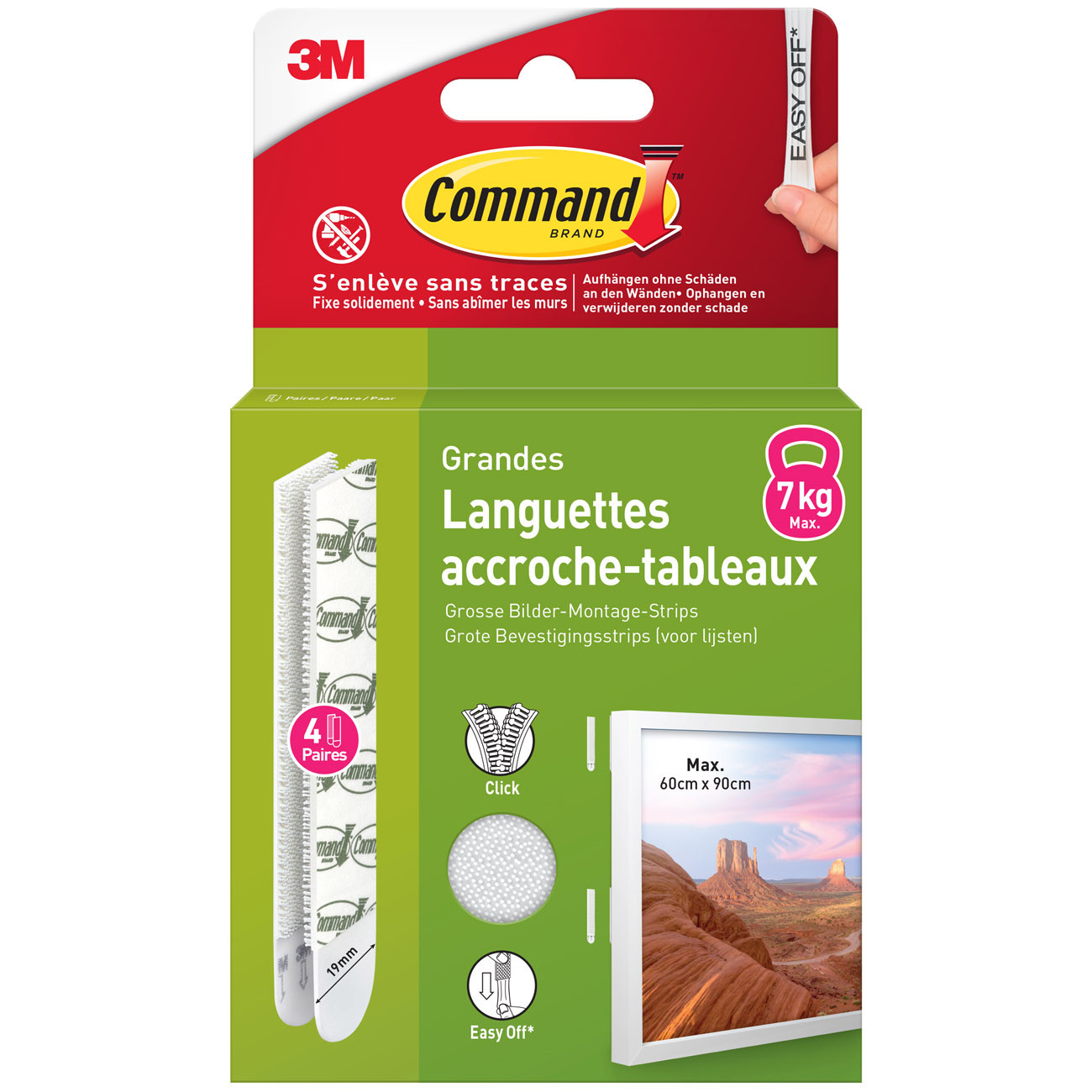 Command+3M+Bandes+d%27accroches+tableaux,+4+x+2+grandes+bandes,+1,8+kg